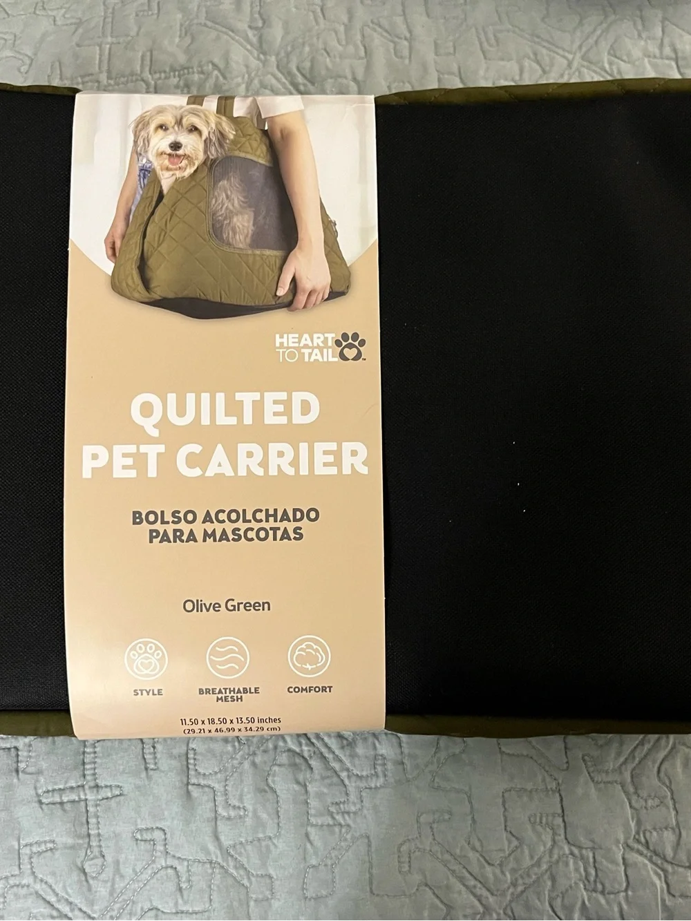 Heart to Tail Quilted Pet Carrier - Olive Green